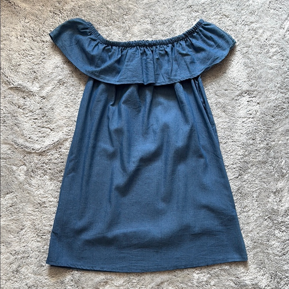 Faux Denim Off-Shoulder Mini Dress